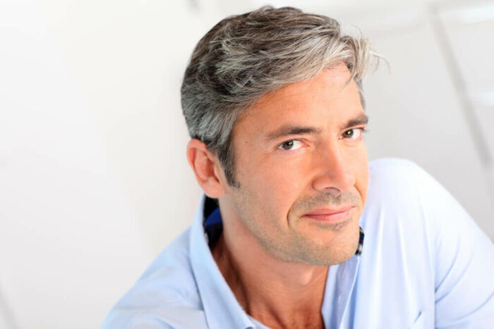handsome mature man with gray hair
